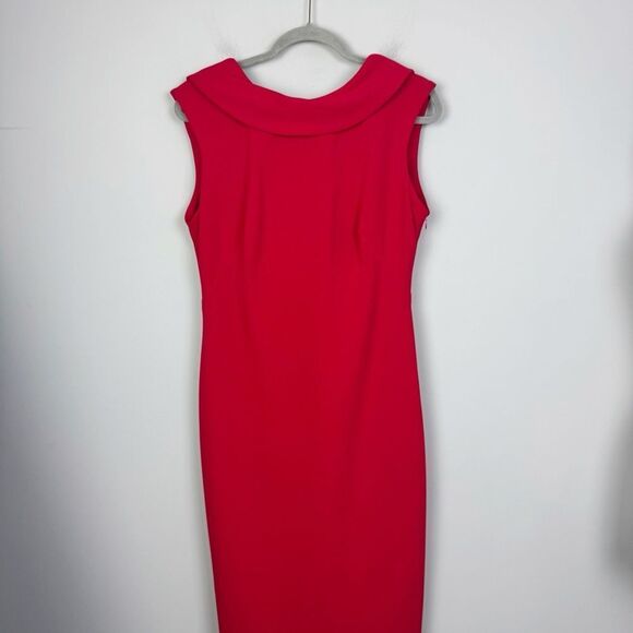 CALVIN KLEIN | NEW Red Below the Knee Draped Back Midi Dress Women’s Size 10 - Picture 1 of 11
